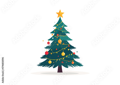 Decorated Christmas Tree Cartoon Vector Illustration