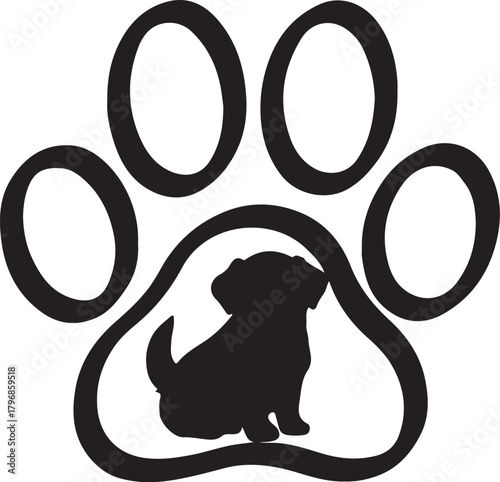 Dog Silhouette in Paw Print Vector – Minimal Pet Logo Design for Animal and Veterinary Themes