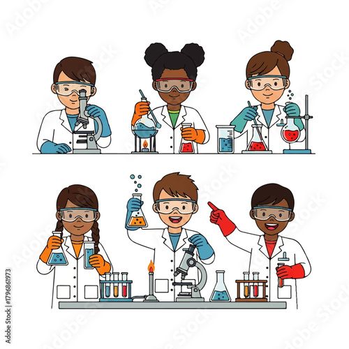 Team of diverse scientists conducting experiments in a laboratory.