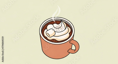 Delicious hot chocolate with marshmallows and whipped cream in a cozy mug vector graphic