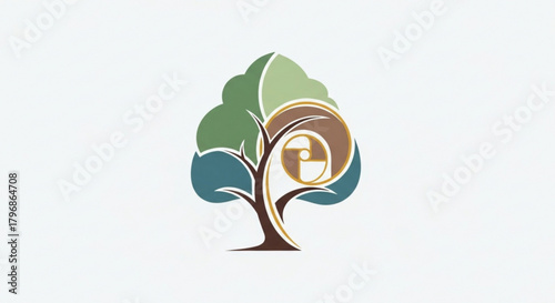 Nature inspired logo design with golden ratio spiral tree for branding and creative company identity use