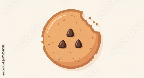 Chocolate chip cookie vector illustration, bitten cookie, dessert, food, bakery, sweet treat, delicious cookie