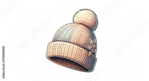 Winter hat knitted beanie pom pom snowflake apparel fashion accessory cold weather headwear clothing style