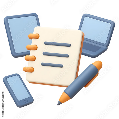 3D Digital Notes and Device Icon