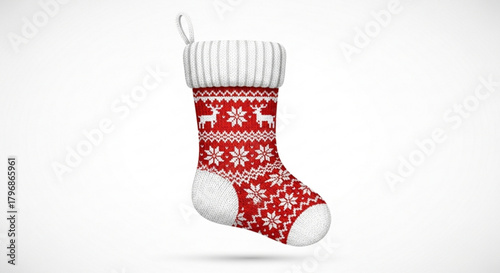 Christmas stocking vector illustration with reindeer and snowflake pattern holiday decoration design 100