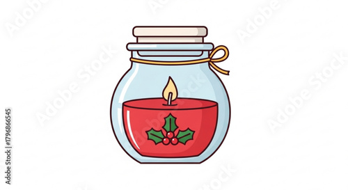Christmas candle in jar holiday season decoration festive light aroma scented wax burning bright home decor