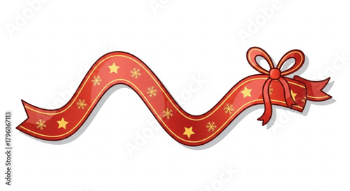Download christmas ribbon vector graphic with bow stars and snowflakes for holiday designs and decoration