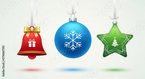 Christmas ornaments hanging vector illustration for holiday season decoration and celebration design