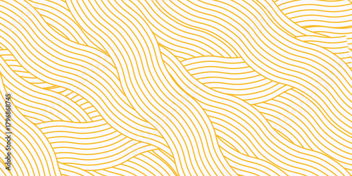 Yellow instant noodle, pasta and spaghetti texture with geometric wavy lines. Ramen, pasta vector pattern. Background abstract food illustrationYellow instant noodle, pasta and spaghetti texture with