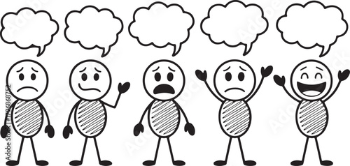 Collection of Emotions Expressed by Stick Figures with Speech Bubbles
