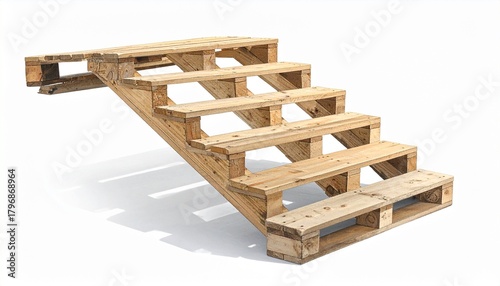 Wooden pallet stairs rise from stained concrete—an improvised ascent shaped by reuse, resilience, and the quiet ingenuity of hands that build function from fragments.