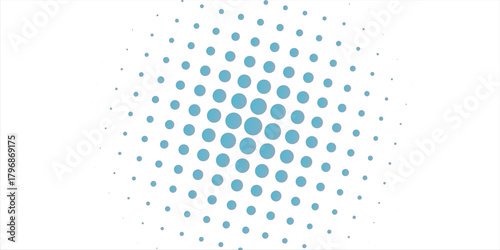 Halftone effect dotted blue gradient frame. Isolated vector dotted circle