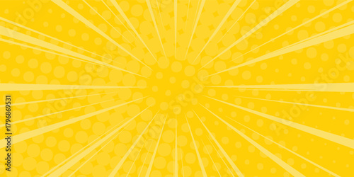 Yellow abstract background with light of sunburst. yellow starburst with halftone. sun ray retro background with flash