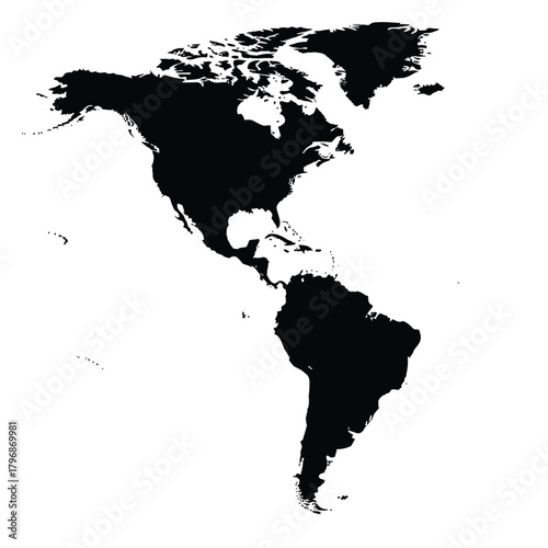 Silhouette of north and south america map, representing the geographic shape of the american continents in a minimalist and clean vector style, ideal for educational or global themes.
