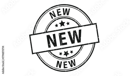 "new" grunge rubber stamp effect illustration, isolated vector graphic on a clean white background, signaling a product launch, fresh arrival, latest update, or special offer.