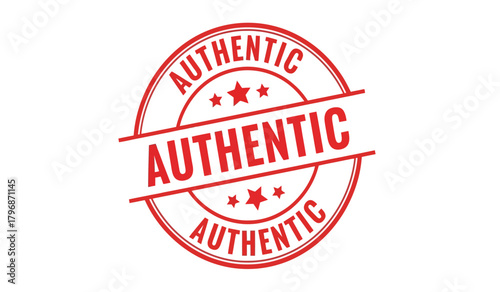 Authentic red rubber stamp seal illustration featuring bold text, stars, and circular design, symbolizing genuine, certified, original, verified, and quality products or services.