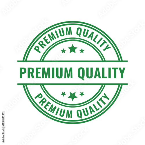 Premium quality stamp or emblem, green color, featuring stars and circular lines, ideal for product labeling, service assurance, guarantee, and marketing materials on an isolated white background.