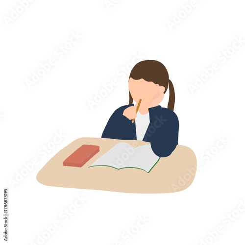 授業中に考え込む小学生