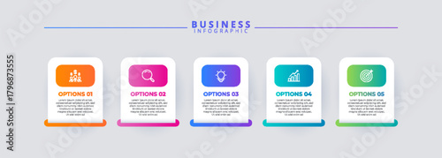 Infographic thin line design with icons and 5 options or steps. Infographics for business concept. Can be used for presentations banner, workflow layout, process diagram, flow chart