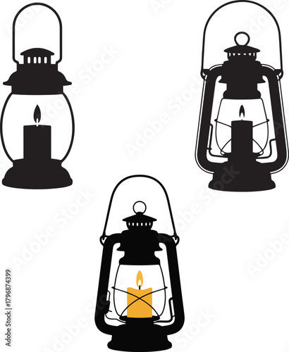 Set of vintage oil lanterns vector illustration isolated collection