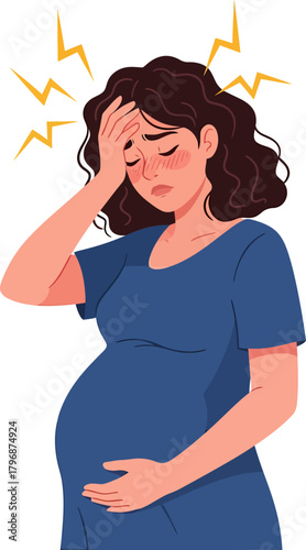 Maternity Sickness: Pregnant Woman Suffering from a Painful Headache or Migraine