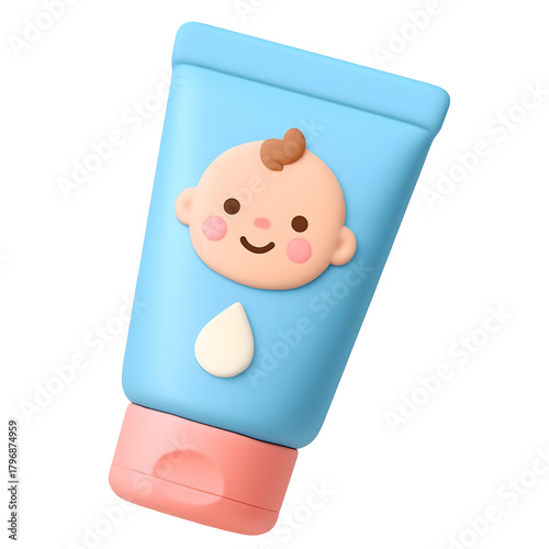 3D Baby Cream Tube Icon Isolated on White Background