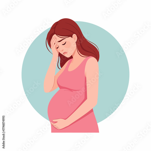 Pregnant woman suffering from headache, stress, or prenatal discomfort