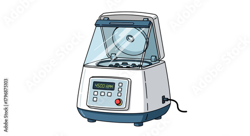 Vector illustration of a modern laboratory centrifuge machine for scientific research and medical analysis isolated on a white background