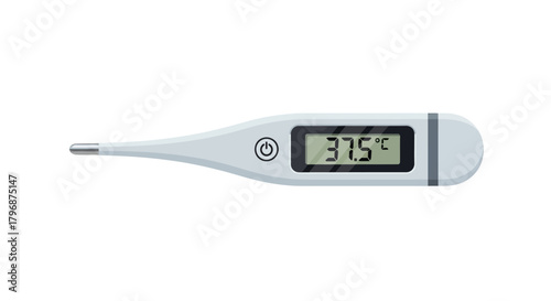 Realistic vector illustration of a digital thermometer showing a body temperature of 37.5 Celsius, a concept for fever and health care