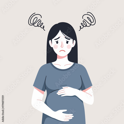 Stressed Pregnant Woman Suffering from Prenatal Anxiety, Depression, or Mental Exhaustion
