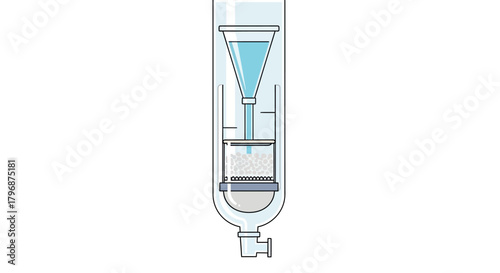 Schematic diagram of a water filter demonstrating the purification process, a simple vector illustration for science and technology concepts