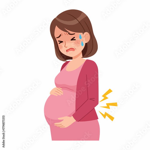 Pregnant Woman Suffering Severe Back Pain. Maternity Discomfort and Health Issues Illustration.