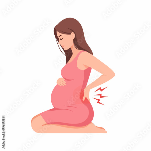 Pregnant Woman Suffering from Lower Back Pain: Maternity Discomfort and Lumbar Ache Symptom Illustration