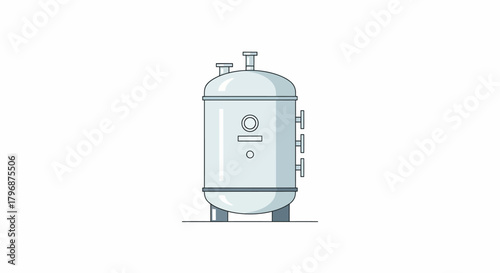 An isolated vector graphic of a stainless steel industrial tank, representing concepts of production, storage, and processing in manufacturing