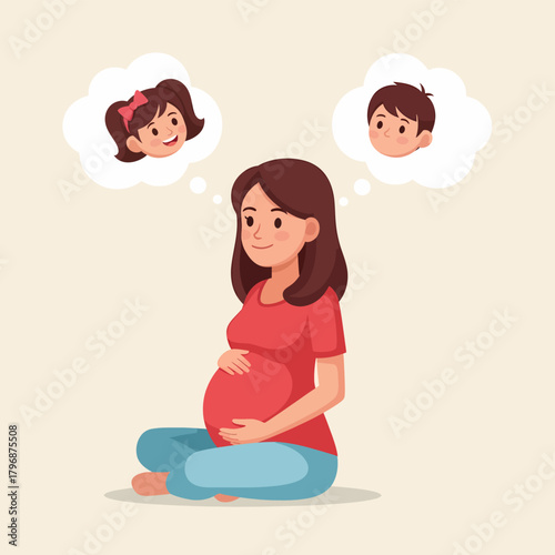 Expectant Mother Anticipating Baby's Gender: Pregnant Woman Dreams of Having a Boy or a Girl, Family Planning Concept Illustration