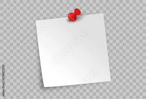 clean blank notepad pinned to the wall with a red pushpin, offering an empty space for messages, reminders, or office notes.