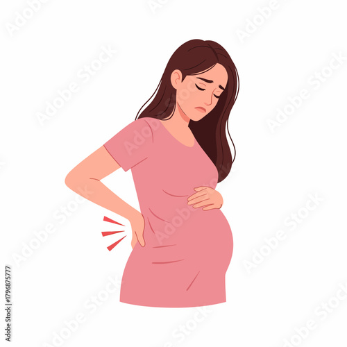 Pregnant woman suffering from back pain. Expectant mother having backache during pregnancy.