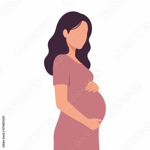 Pregnant Woman Holding Belly. Motherhood and Expectation Concept Illustration.