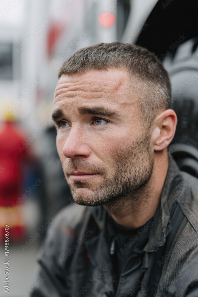 Fototapeta premium Focused expression captures determination and passion for monste