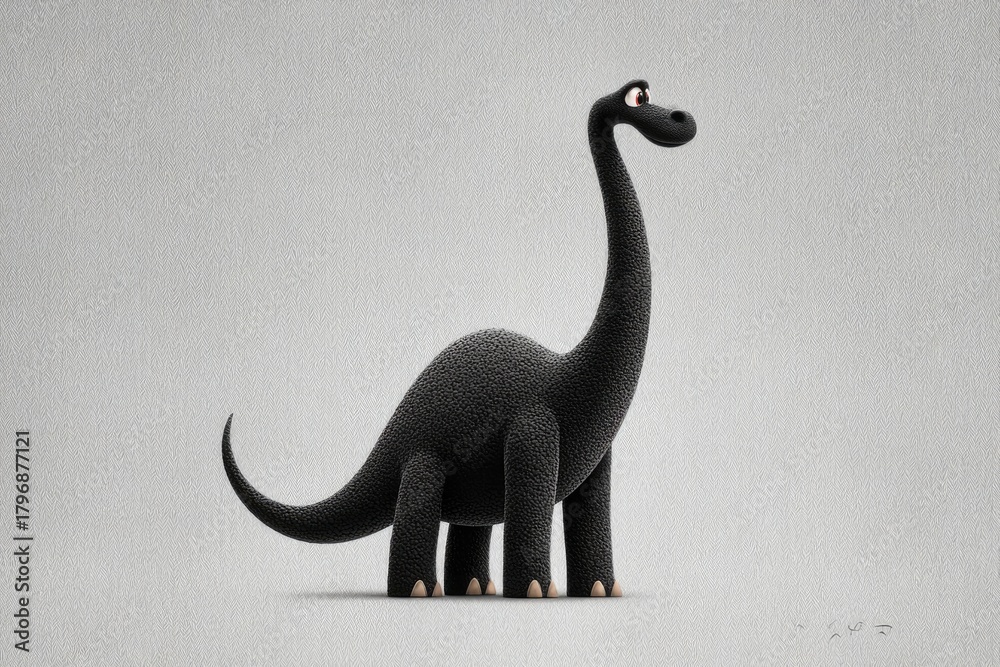 Fototapeta premium Playful black dinosaur stands with charming expression, showcasi