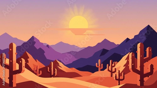 ベクター砂漠風景 パララックス遠景アニメ