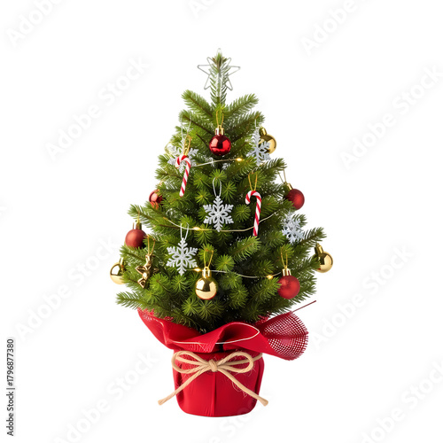 Delightful festive Christmas tree adorned with ornaments brings holiday cheer and cozy winter vibes to any space