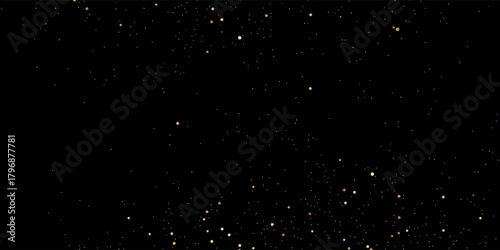 Gold glitter texture on a black background. Holiday background. Golden explosion of confetti. Golden grainy abstract texture on a black background. Design element