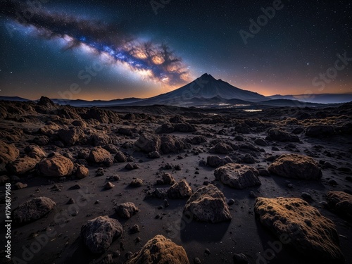 Fototapeta Naklejka Na Ścianę i Meble -  Milky Way Over Volcanic Landscape: Stunning Nightscape of Mount Hasan, Turkey