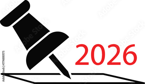 Pushpin thumbtack 2026 new year marking illustration