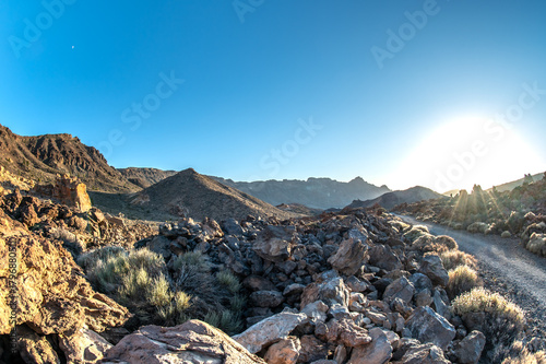 Hiking in deserted landscapes of Teide National Park, Tenerife, Canary Islands
