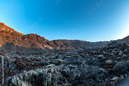 Hiking in deserted landscapes of Teide National Park, Tenerife, Canary Islands
