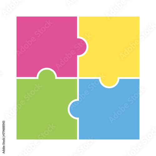 カラフルな4分割のパズル型図形ベクターイラスト　4ピースパズルデザインテンプレート　単品