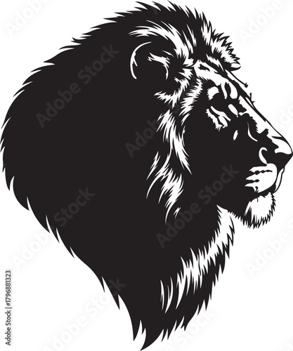 Lion Head Silhouette Vector – Majestic Wild Animal Illustration Symbolizing Strength and Power