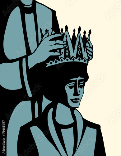 Vector drawing. Hands holds a crown